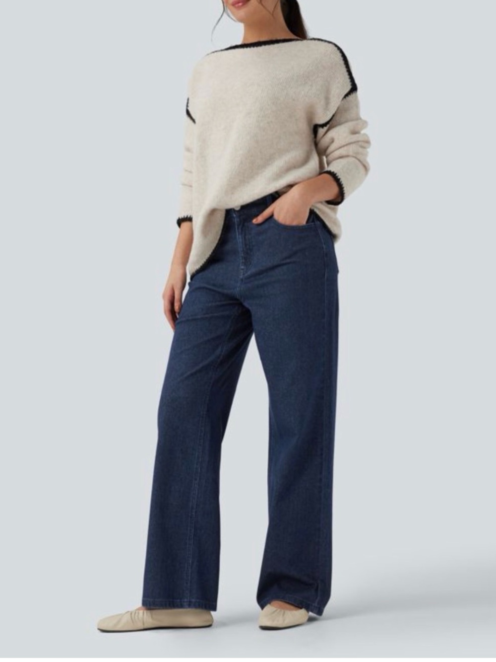 HALARA Wide Straight Leg Stretch Jeans Large NWT